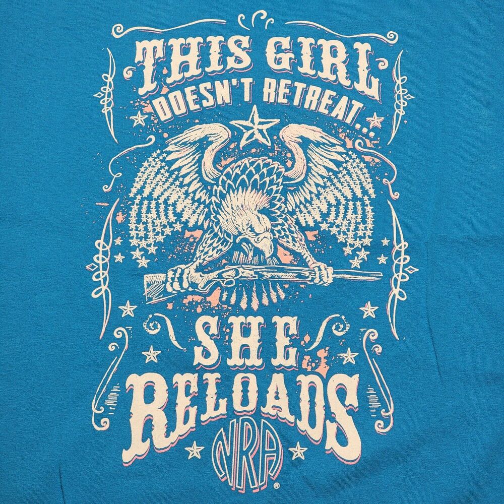 NRA "This Girl Doesn't Retreat... She Reloads" SS Blue Tee  - Size Ladies XL
